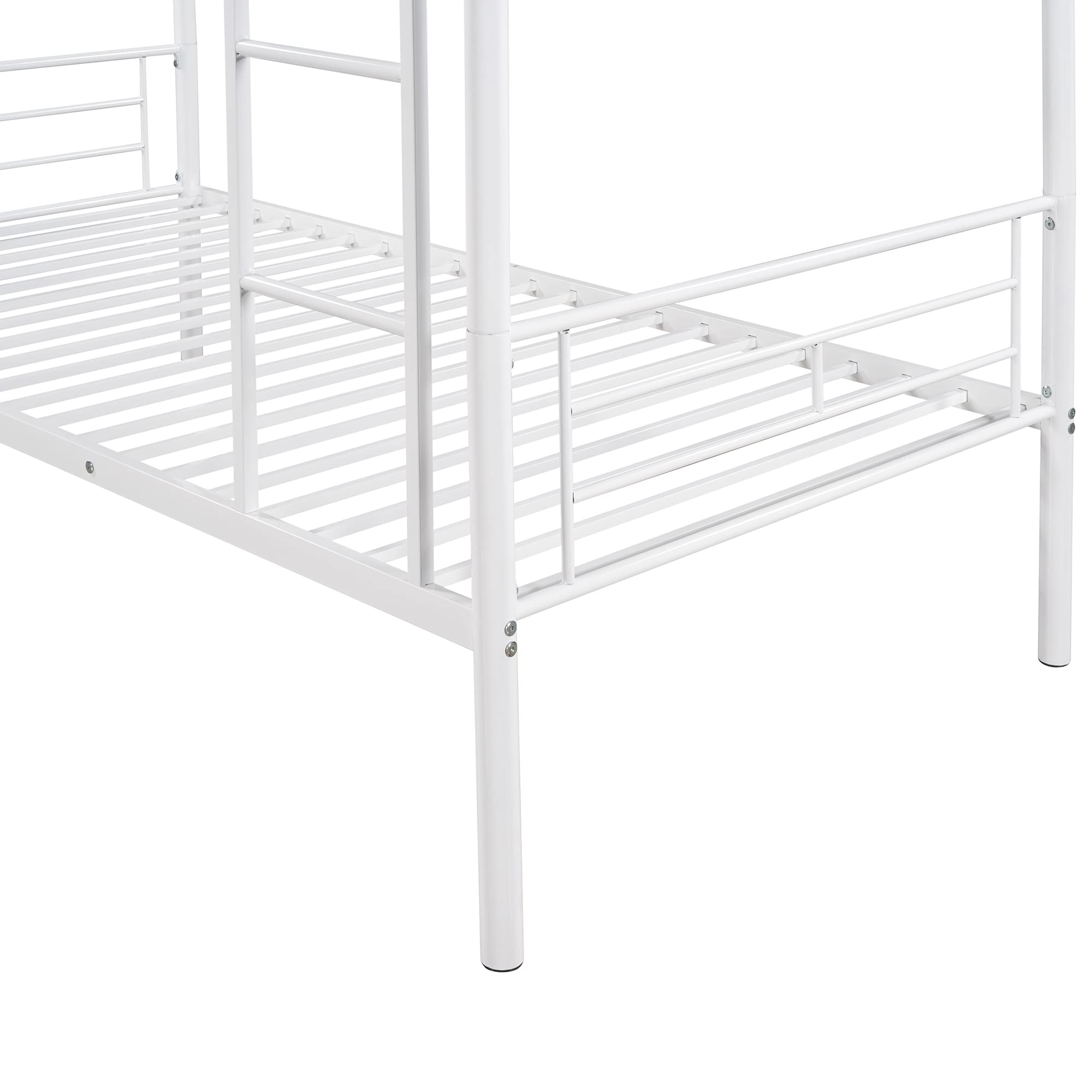 Twin Over Twin Metal Bunk Bed - Convertible to 2 Separate Beds with Guardrails, Side Ladder & Under-Bed Storage - Space Saving Bedroom Furniture (White) - Perfect for Kids' Rooms, Dormitories & Small Spaces
