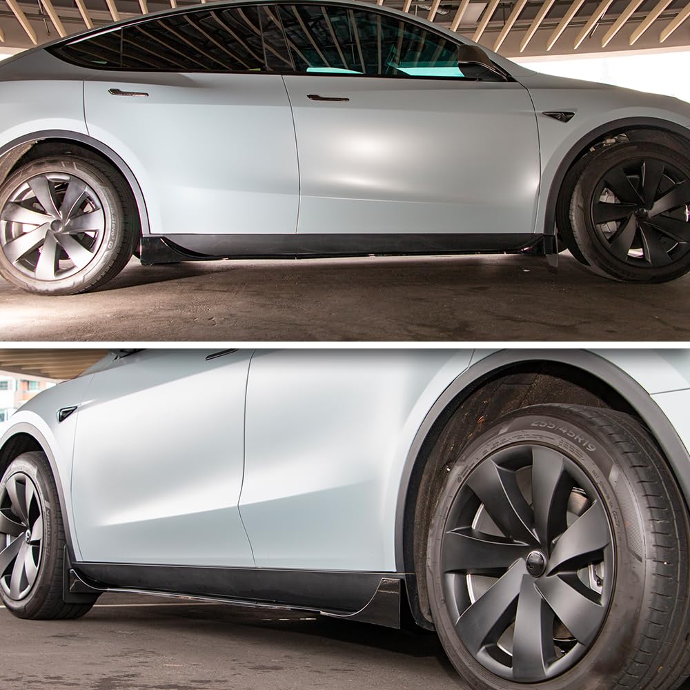 Gloss Black Painted Side Skirts Extension for 2020-2024 Tesla Model Y - Enhance Style & Aerodynamics for a Sleek Look | Perfect for Car Enthusiasts & Custom Builds
