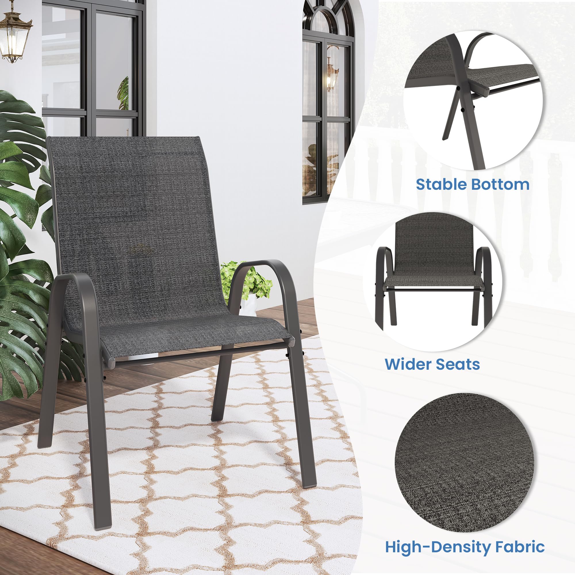 UDPATIO 5-Piece Patio Dining Set with Outdoor Chairs & Square Table - Breathable Fabric & Alloy Steel Frame for Backyard, Porch, Garden, Poolside (Black) | Perfect for Outdoor Entertaining & Relaxation