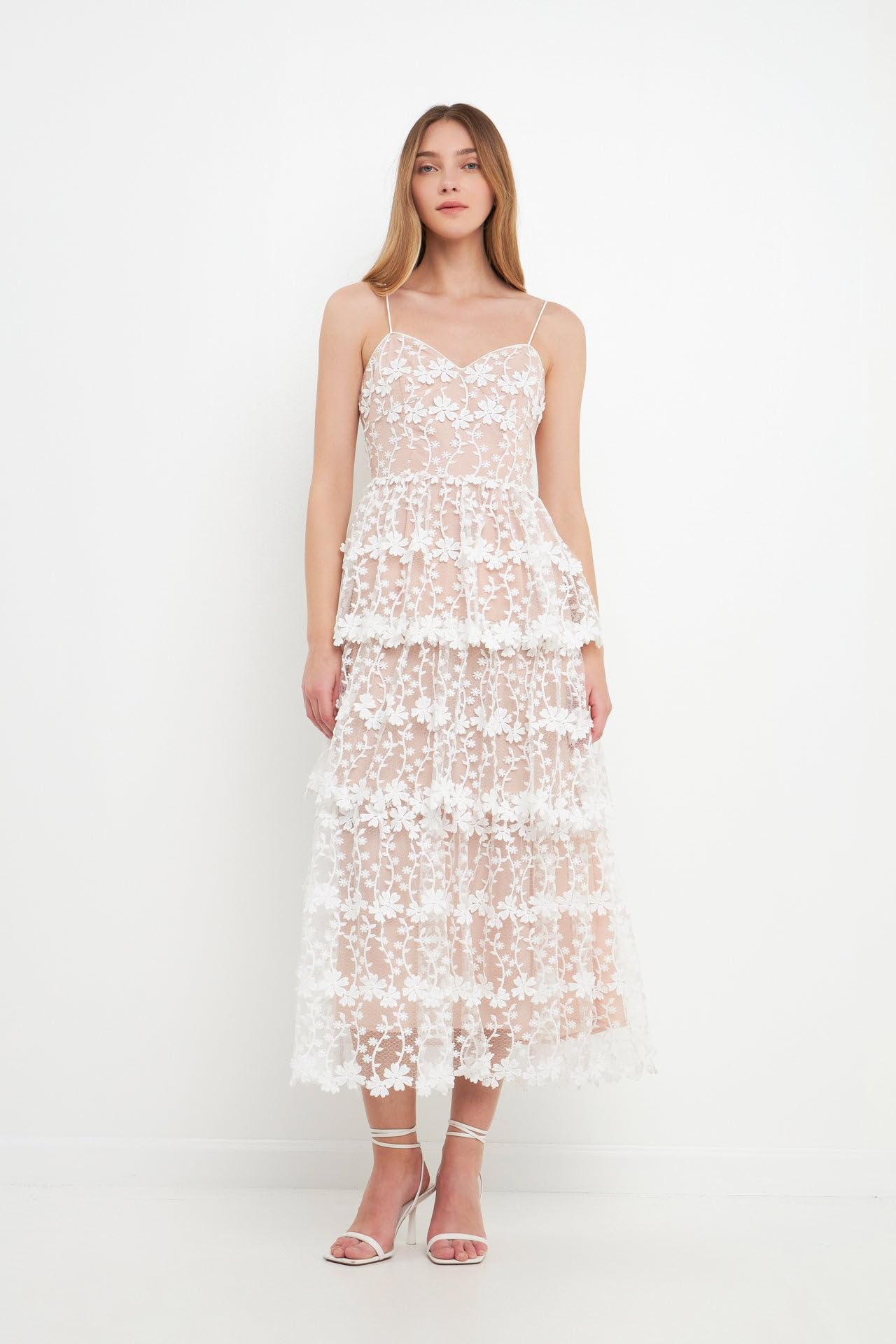 Endless Rose Women's Crochet Layered Midi Dress - Floral Lace Boho Summer Dress for Beach, Wedding & Vacation