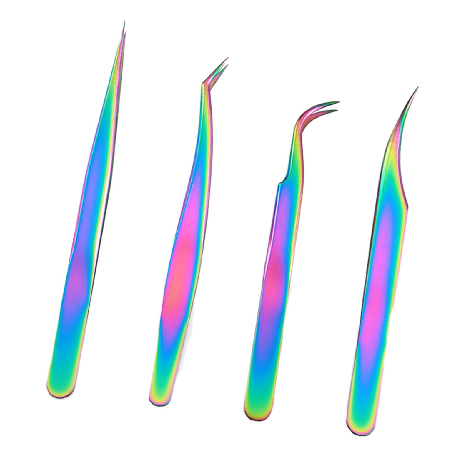 Professional Stainless Steel False Eyelash Tweezers 4Pcs Set - Eyelash Extension Tools for Perfect Lash Application | Salon & Home Use Beauty Essentials