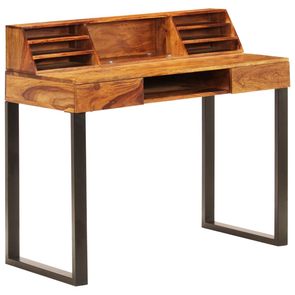 ZQQLVOO Solid Sheesham Wood & Steel Computer Desk, 43.3\