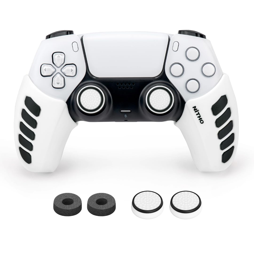 PS5 Controller Gaming Kit - Anti-Sweat Silicone Grips, Joystick Caps & Precision Rings for Playstation 5 - White | Enhanced Gaming Comfort