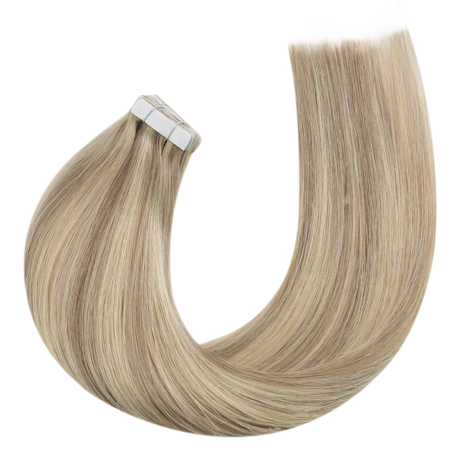 Moresoo 20 Inch Honey Blonde Highlighted Tape-In Hair Extensions - 20pcs 50g Human Hair Extensions for Seamless & Invisible Look - Perfect for Parties, Weddings & Daily Styling