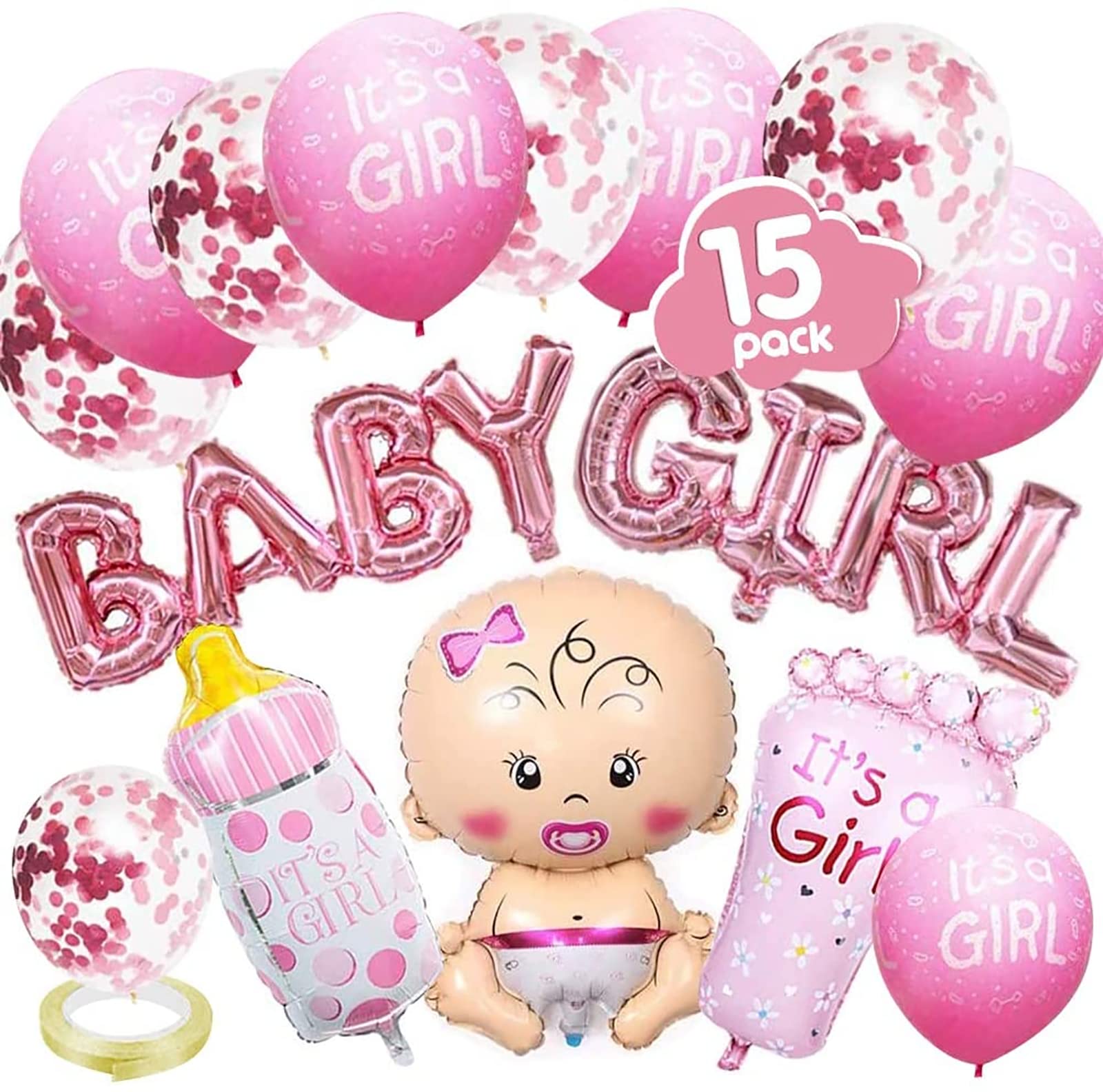 It's a Girl Baby Shower Decorations Set - 15 PCS Pink Balloons & Party Supplies for Newborn Celebration - Perfect for Baby Shower, Gender Reveal & Nursery Decor