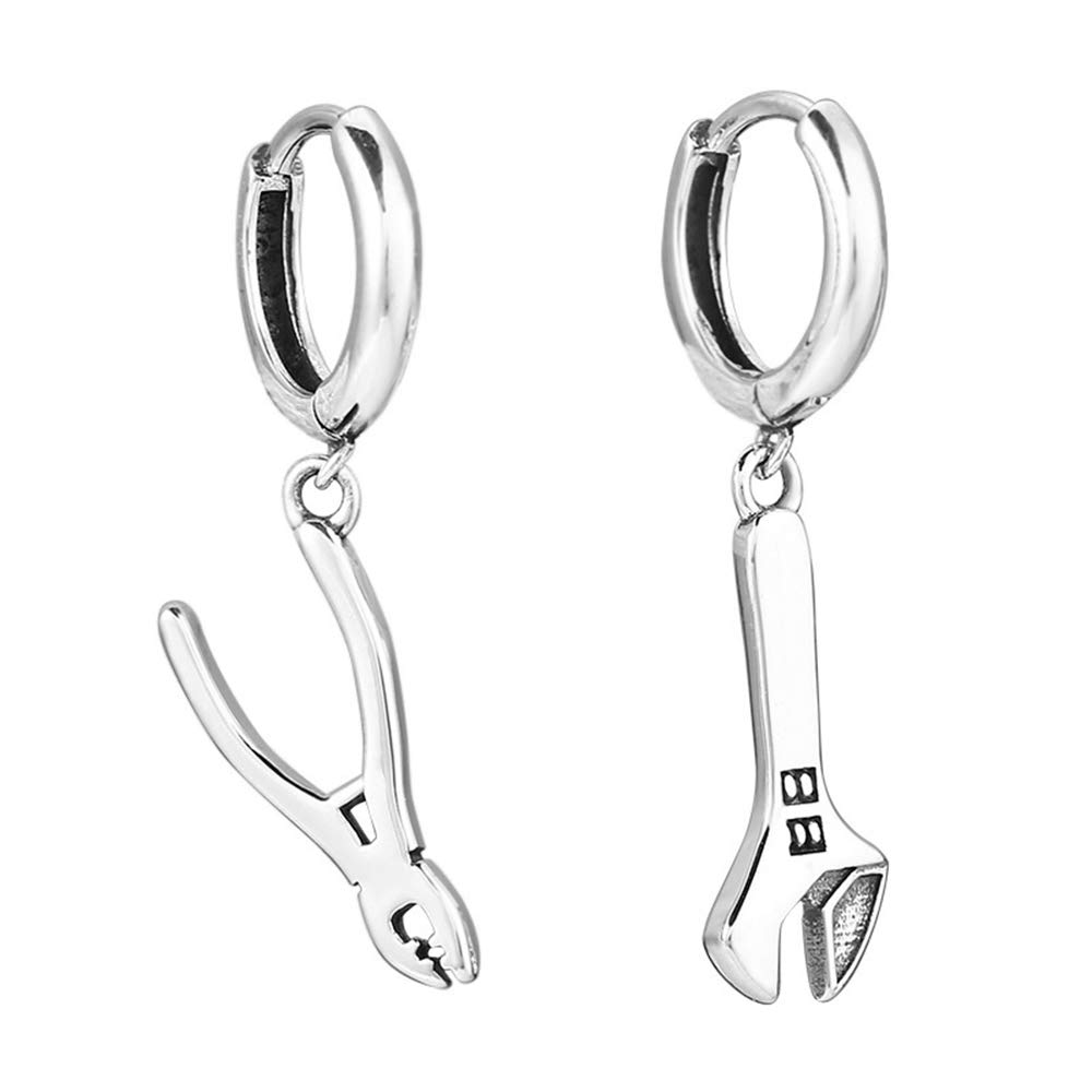 925 Sterling Silver Asymmetric Pliers Wrench Drop Earrings - Hypoallergenic Dangle Hoop Earrings for Women, Men & Teens - Vintage Style Couple Jewelry, Birthday Gifts for Best Friend - Perfect for Date Night, Parties & Special Occasions