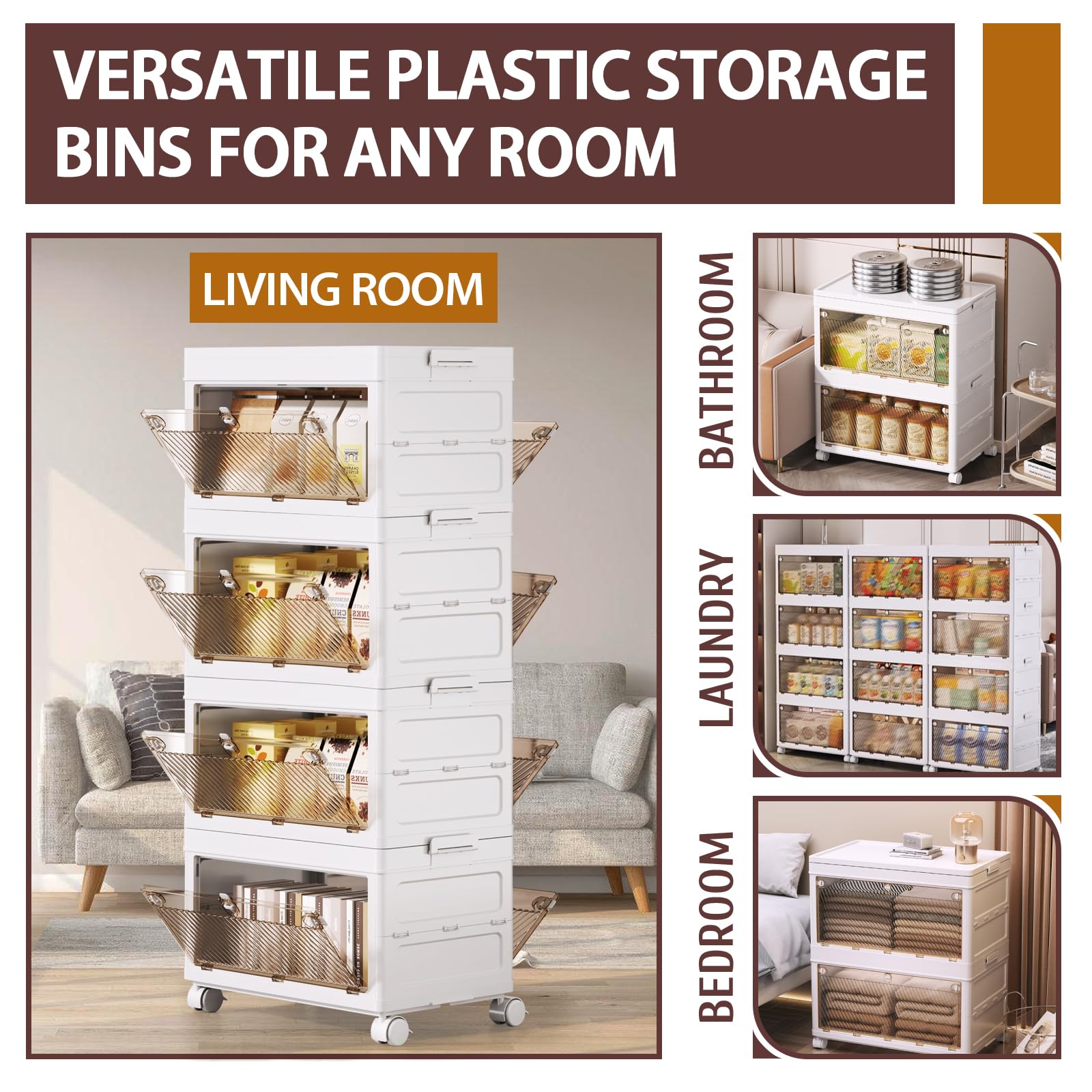 4-Tier Stackable Plastic Storage Bins - 37QT Clear Organizing Bins for Closet, Bedroom, Study, Toy Room & Office - Space Saving Storage Containers for Home Organization & Kids Toys Storage