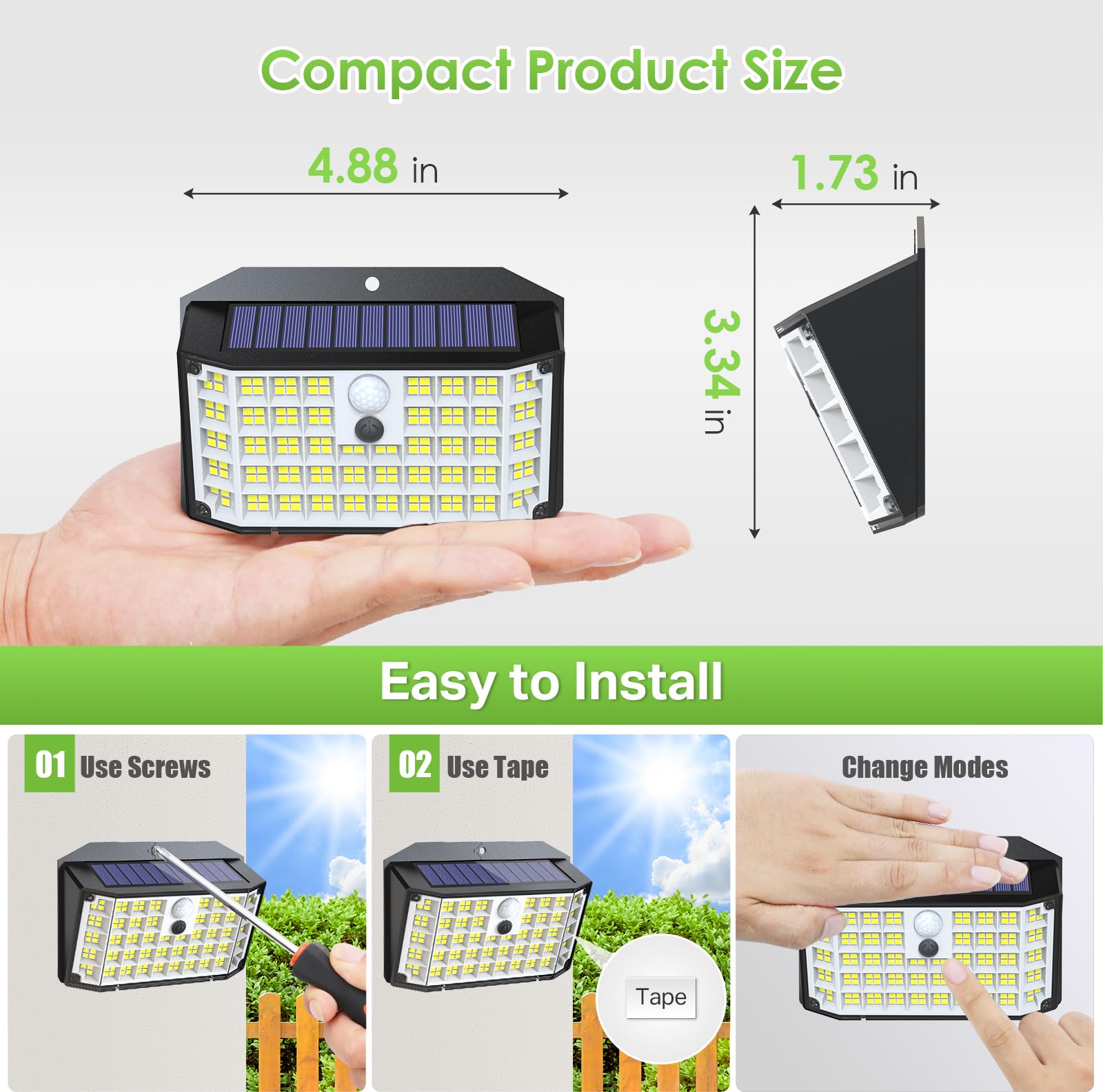 CLAONER Solar Lights Outdoor Waterproof - Solar Motion Sensor Lights for Outside with 3 Modes & 270° Wide Angle - Wireless Solar Powered Security Lights for Deck, Fence, Garden, Pathway - Ideal for Home Security & Nighttime Illumination