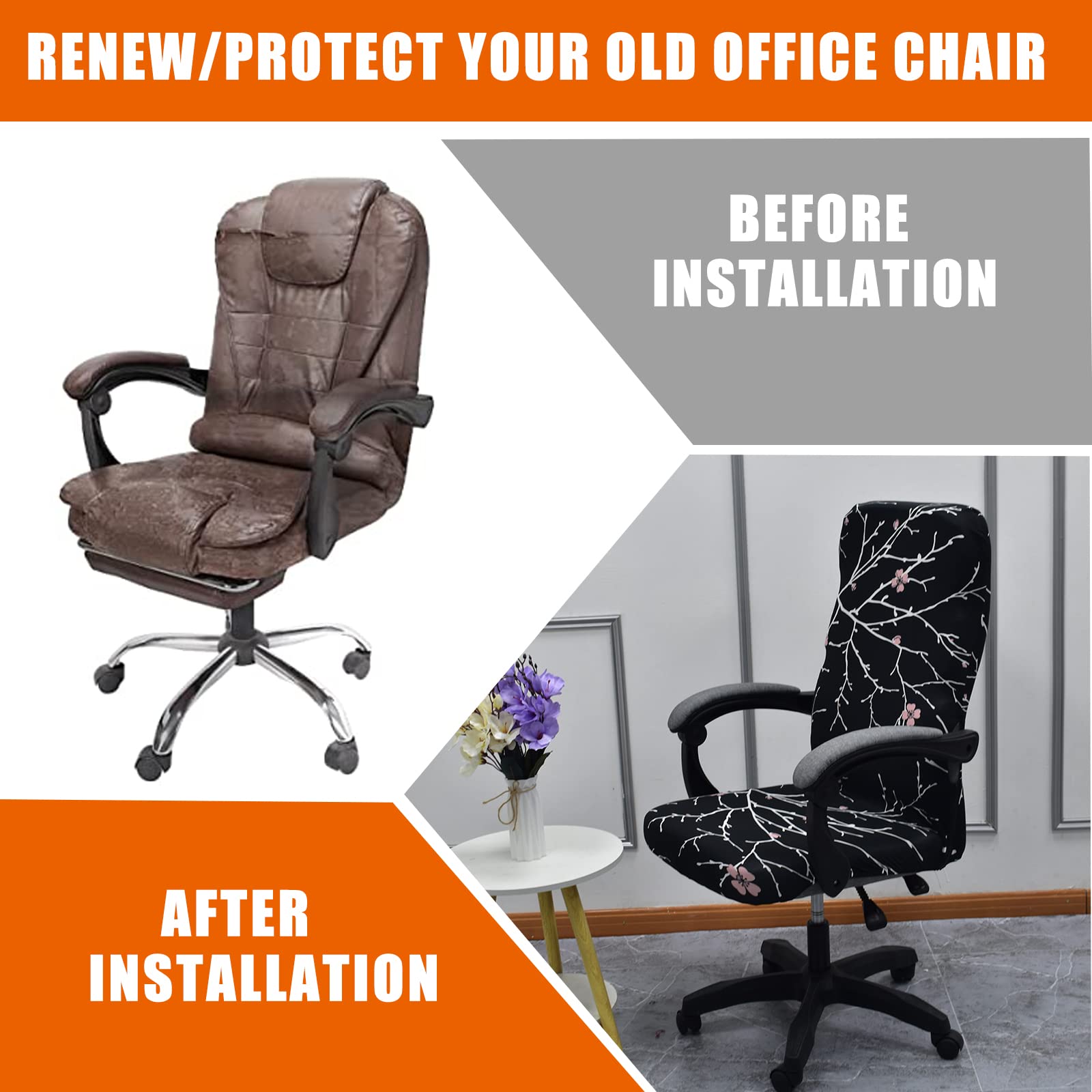 CRFATOP Universal Stretch Office Chair Cover - Durable Zipper Design for High Back Computer Chairs (Size L, Model A16) | Simplistic Style Slipcover for Home & Office Workspaces - Perfect for Desk Chairs, Gaming Chairs & Rotating Task Chairs