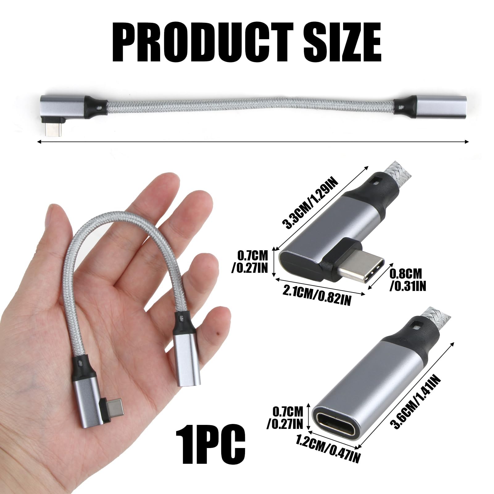 90 Degree Right Angle USB C Extension Cable - USB C 3.1 Gen 2 L-Shaped Female to Male Adapter for MacBook Pro/Air, iPad, iPhone 15/14/13, Samsung Galaxy - Perfect for Tight Spaces & Charging in Bed/Car