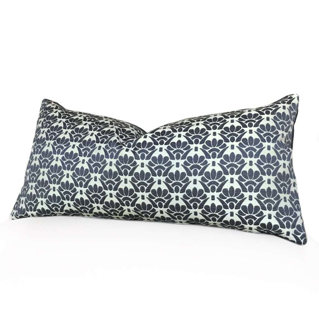 Luxury Designer Dark Gray Floral Motif Pillow Cover - Soft Cotton Decorative Throw Pillow Case for Sofa, Bedroom & Living Room Decor