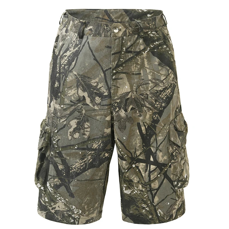 Men's American Style Camouflage Workwear Cropped Pants - Summer Loose Fit Contrast Color Cargo Pants for Outdoor Work & Hiking | Style 24E1040