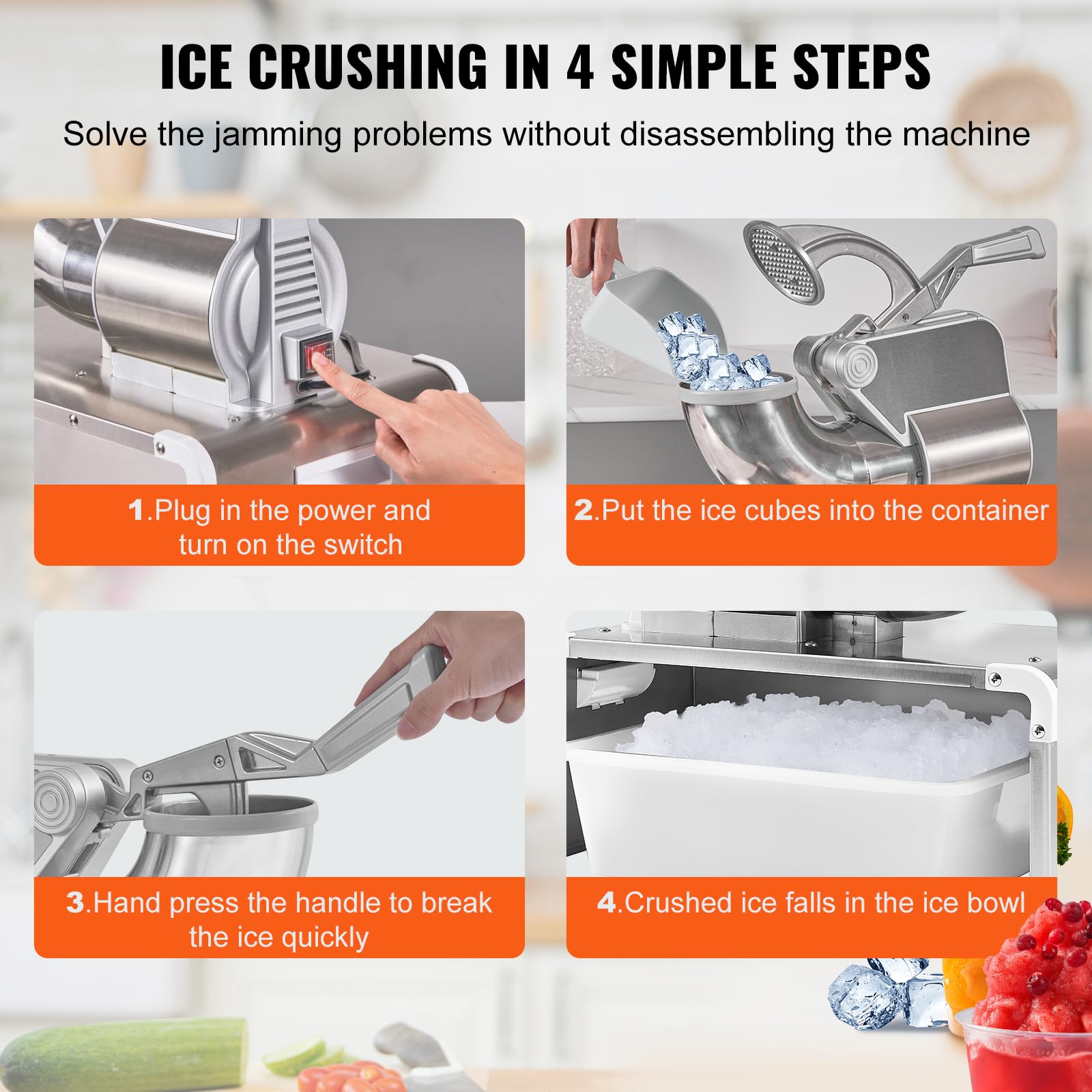VEVOR 110V Commercial Snow Cone Machine - 661LB/H Electric Ice Shaver with Dual Blades & 20QT Stainless Steel Ice Basin, 250W High-Speed (1420RPM) Shaved Ice Maker for Parties, Events, and Business Use - Perfect for Summer Treats, Concessions, and Frozen Desserts