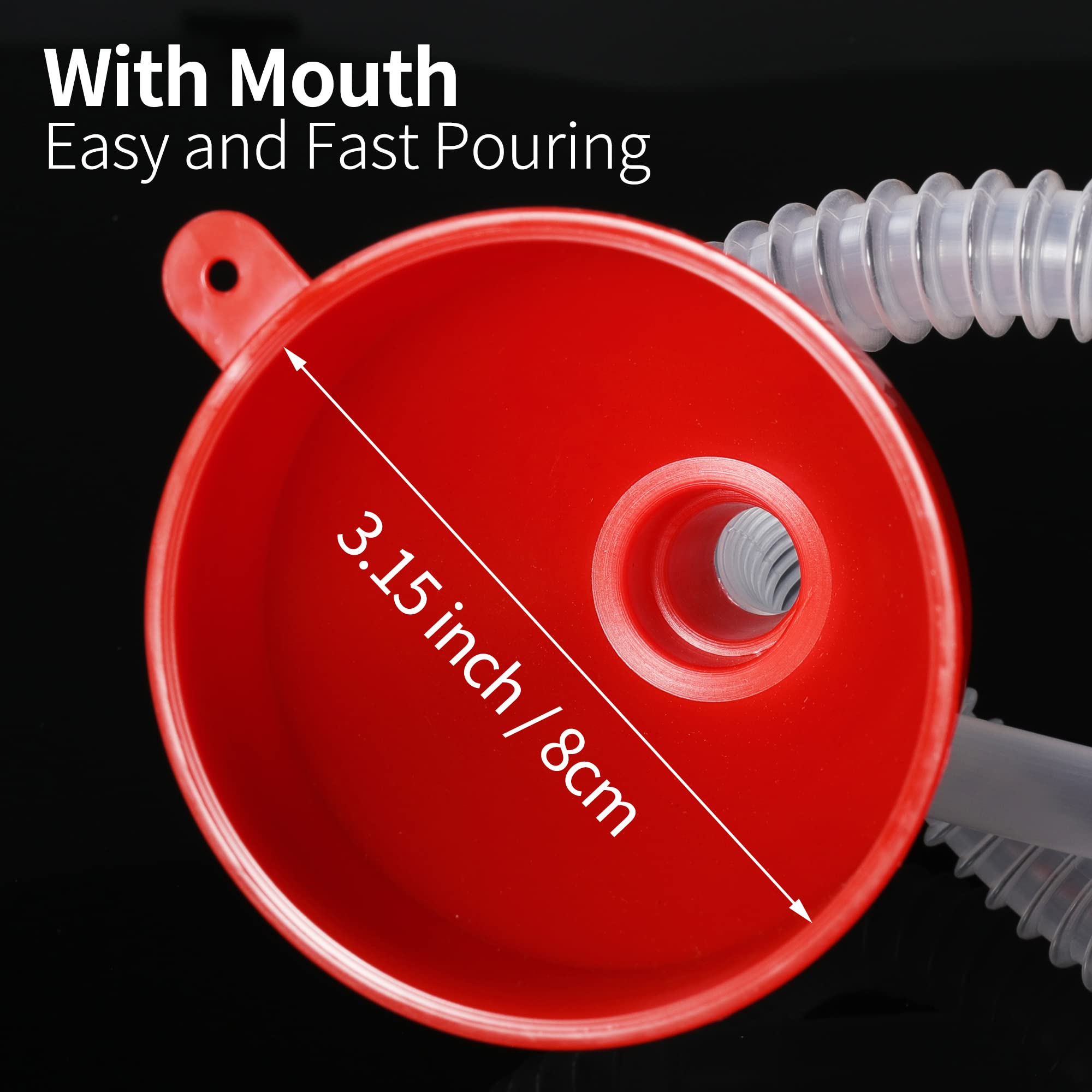 Flexible Fuel Funnel with Long Hose - Plastic Small Wide Mouth Filling Funnel for Engine Oil, Gas, Gasoline, Diesel, Water & Transmission Fluid - Perfect for Cars, Trucks & Motorcycles (Red, 1-Pack)