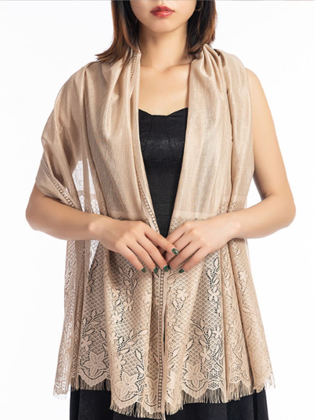 Elegant Lace Shawls and Wraps for Women - Floral Mesh Wedding Scarf, Evening Party Accessories for Brides & Dresses - Perfect for Weddings, Galas, and Special Occasions