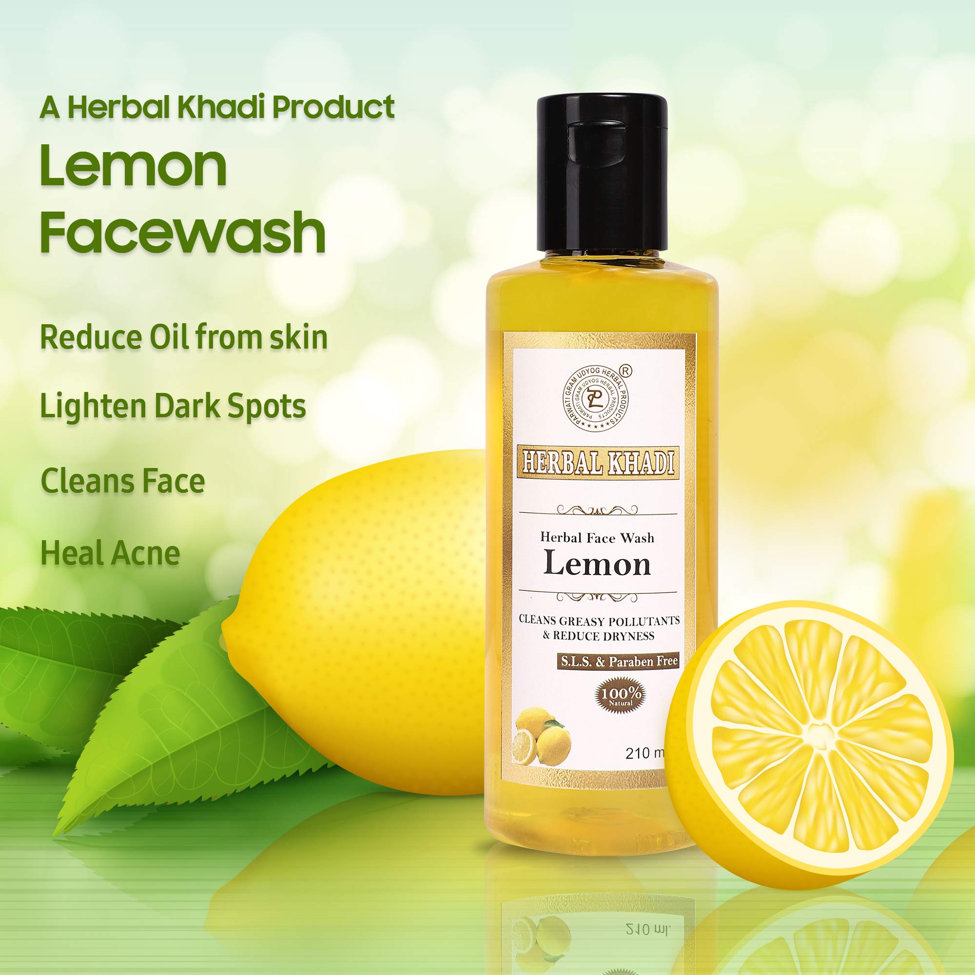 Khadi Lemon & Honey Natural Face Wash - Sulfate & Paraben Free for Oily Skin, Anti-Acne & Pollution Cleanser (Pack of 2, 210ml) - Men & Women - Perfect for Daily Skincare Routine & Pimple Control