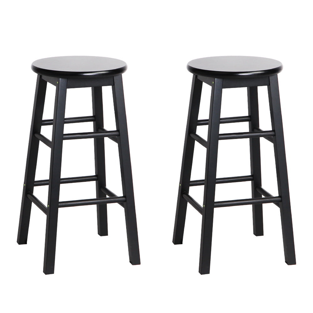 2 Pack Black Wooden Bar Stools with Round Seats - Perfect for Kitchen Island, Breakfast Nook & Home Bar Decor