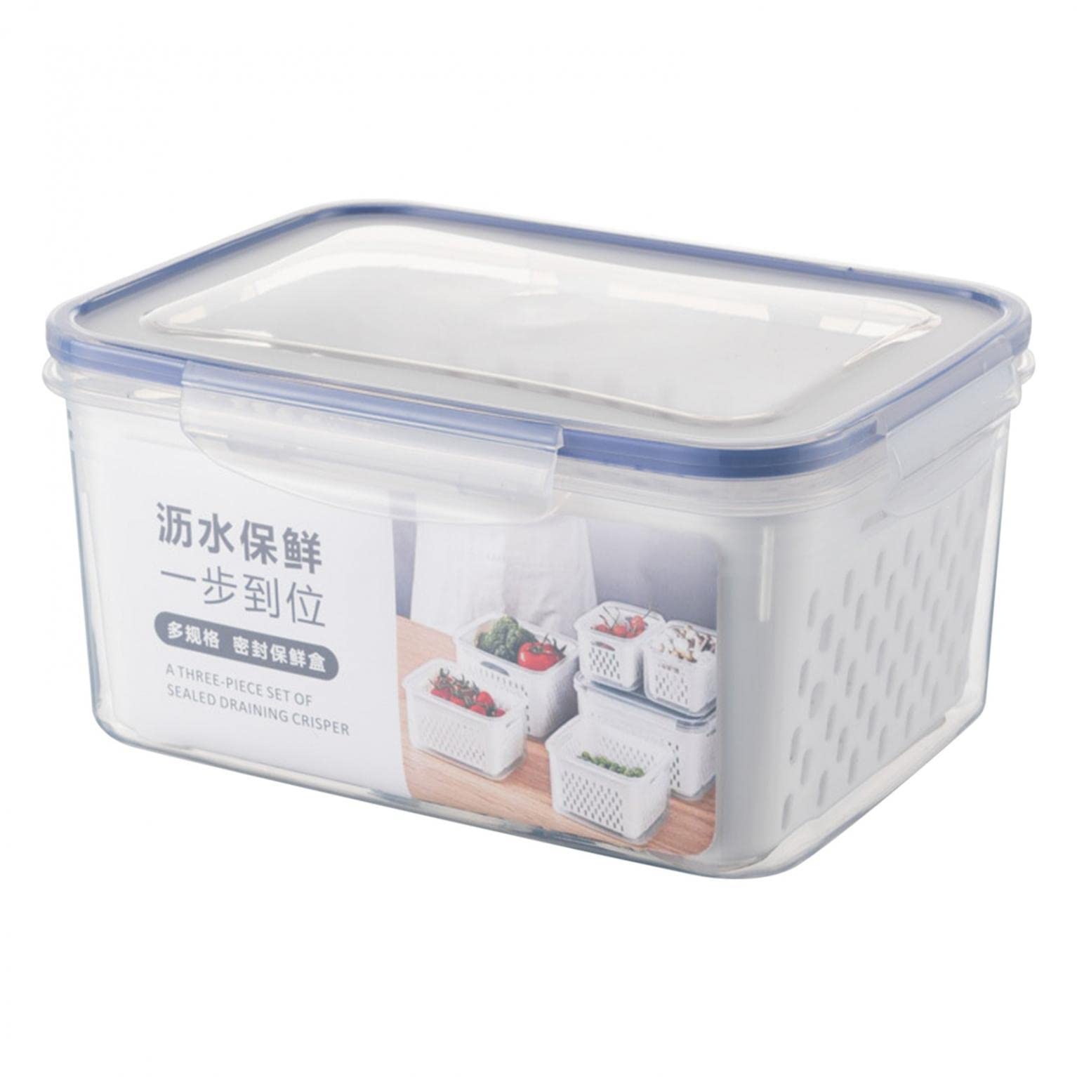 BPA-Free 3-in-1 Fruit & Vegetable Storage Containers for Refrigerator - 3300ml Fresh Produce Saver with Drain Colander & Lid, Perfect for Salad Greens, Berries, Meat Storage | Space-Saving Fridge Organizer Bins for Healthy Meal Prep