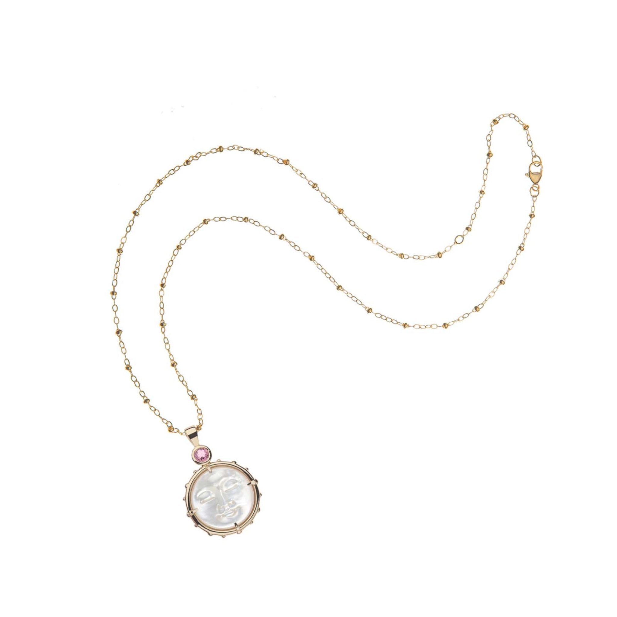 Jane Win FOREVER Mother of Pearl Moon Face Pendant Necklace - Elegant Women's Jewelry Gift for Birthday, Anniversary & Special Occasions - Perfect for Date Night, Wedding & Everyday Wear