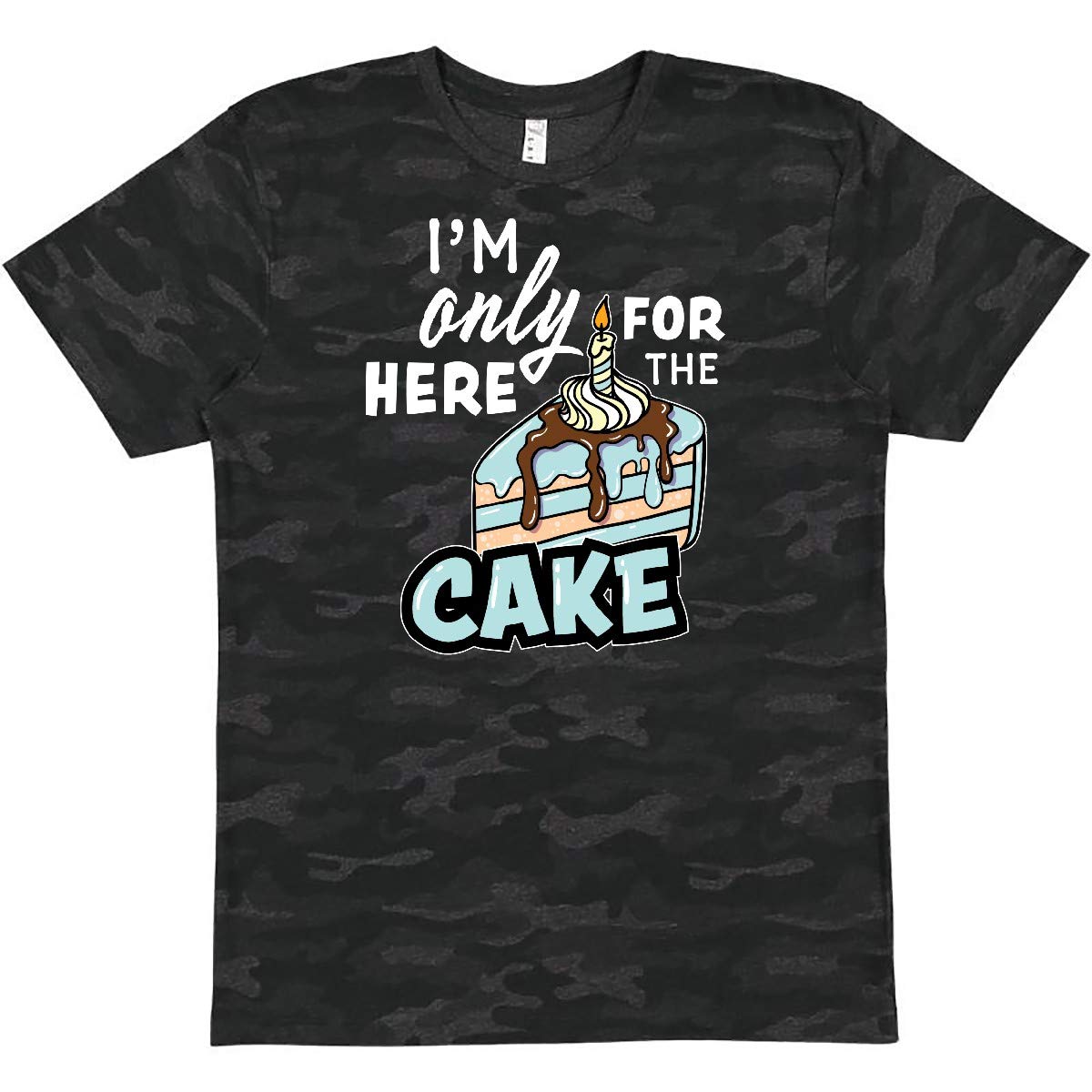 Inktastic 'I'm Only Here for The Cake' Funny Cake Slice Illustration T-Shirt - Perfect for Birthday Parties, Baking Enthusiasts & Casual Wear