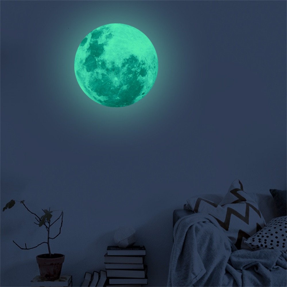 Glow in The Dark Moon 3D Wall Sticker - Large 30cm Removable Fluorescent Decal for Bedroom, Nursery & Home Decor - Perfect for Kids Room, Party & Night Light Effects