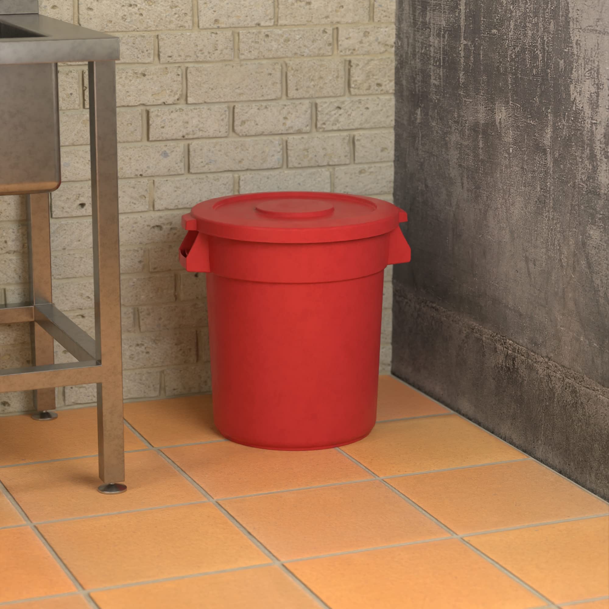 20 Gallon Red Round Commercial Trash Can with Lid - Heavy Duty Waste Bin for Restaurants, Offices & Outdoor Use