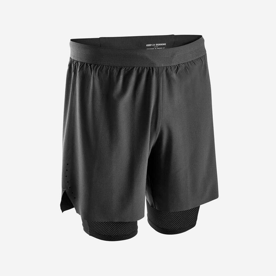 Kiprun Men's Run 500 2-in-1 Compression Running Shorts with Liner - Lightweight Quick-Dry Athletic Shorts for Jogging, Gym Workouts & Marathon Training