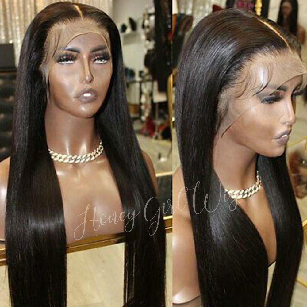 Brazilian Virgin Remy Human Hair Lace Front Wig for Black Women - 150% Density Silky Straight Glueless Wig with Baby Hair & Bleached Knots, Pre-Plucked, Natural Color, 14