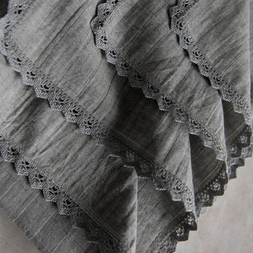 Elegant Pointelle Lace Table Runner - Grey Lace Tablecloth for Dining Room Decor, Wedding Reception, and Special Occasions
