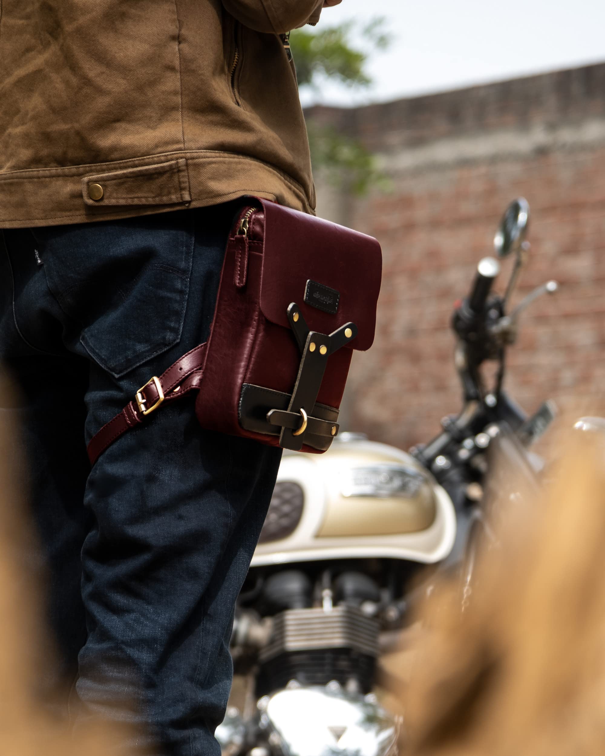 Genuine Leather Handmade Waist Bag Fanny Pack for Men & Women - Drop Thigh Crossbody Bag by Trip Machine Company (Cherry Red) - Perfect for Travel, Hiking, Festivals & Everyday Use