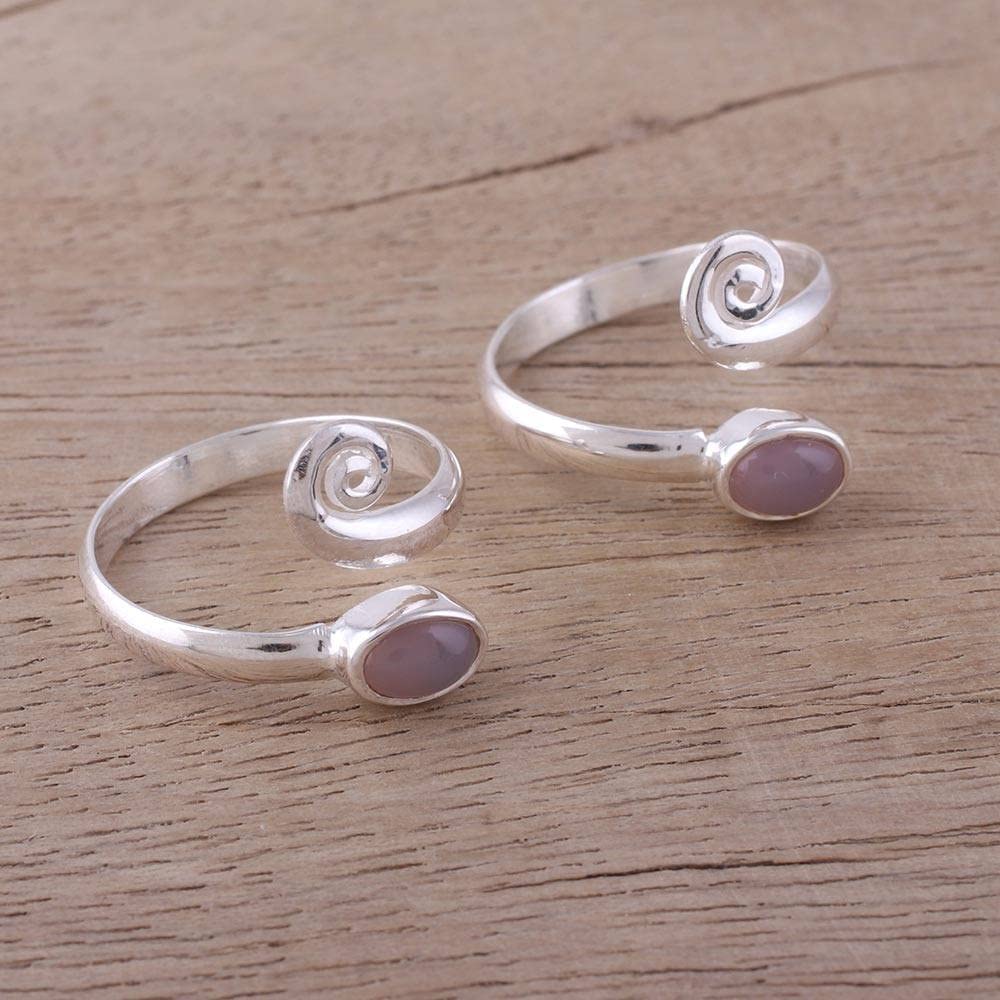 Rainbow Moonstone Rose Quartz Carnelian Lapis Lazuli Pearl Ring Set - 925 Sterling Silver Handmade Statement Rings for Women, Dainty Engagement Wedding Promise Rings, Perfect for Boho Chic Style & Everyday Wear