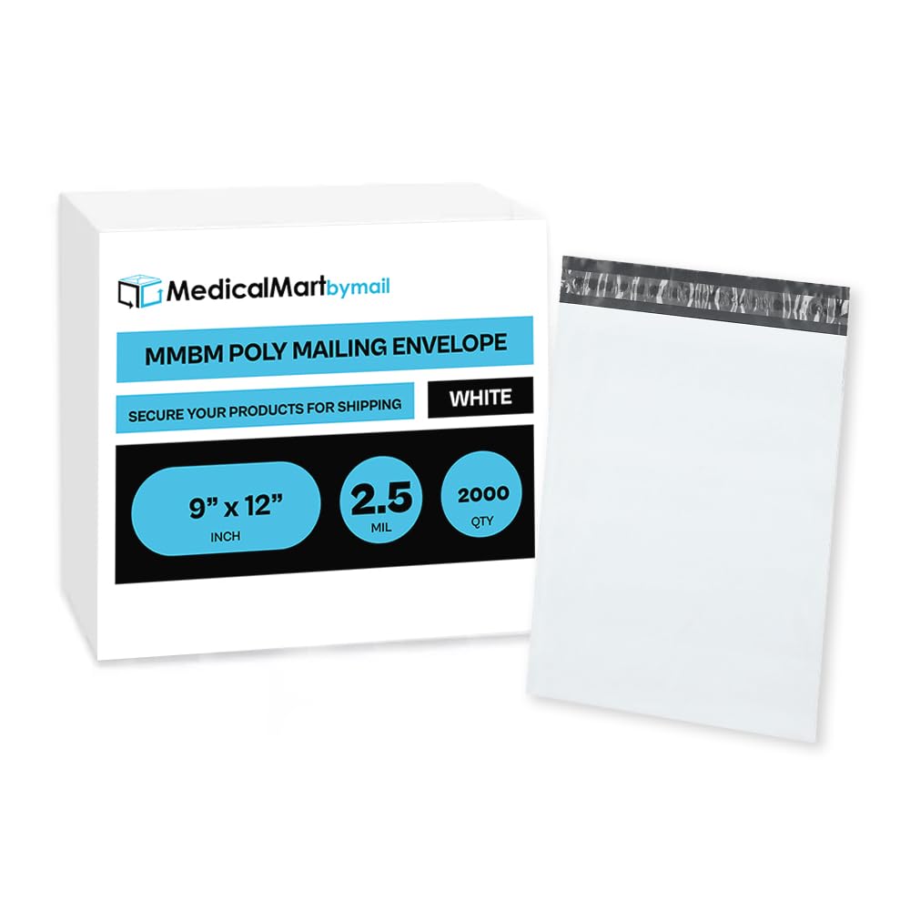 MMBM White Poly Mailers 9x12 Inches 2000 Pack - 2.5 Mil Thick Self-Seal Shipping Envelopes for Clothing & Small Businesses | Durable Mailing Bags for Ecommerce, Retail Packaging & Online Store Shipments