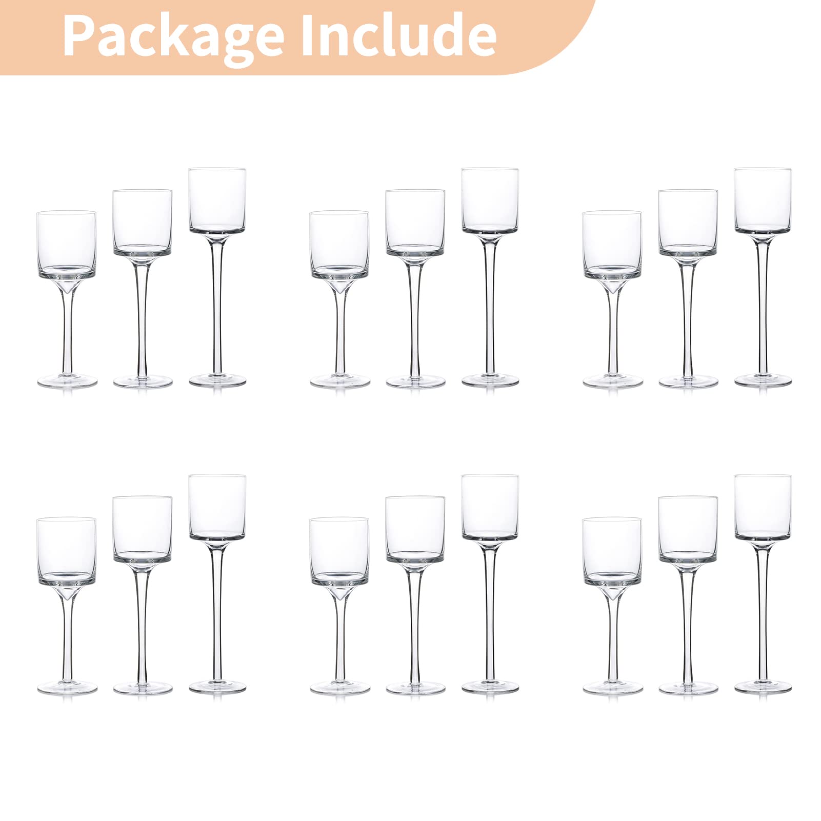 18-Piece Nuptio Tall Glass Candle Holders for Floating & Pillar Candles - Clear Long Stem Candle Stands for Wedding Centerpieces, Home Decor, Party Tables - Perfect for Romantic Dinners, Spa Nights & Holiday Decorations