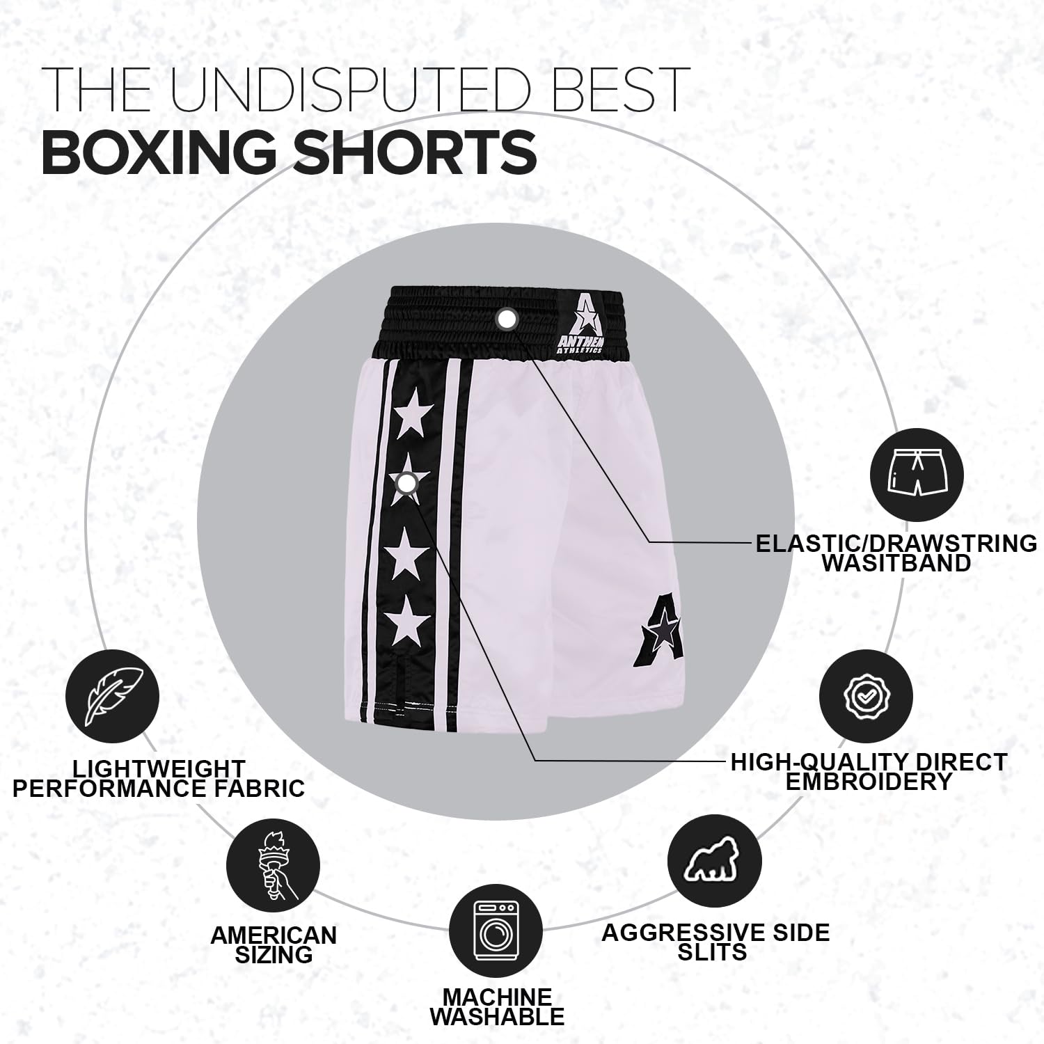 Anthem Athletics Classic Boxing Shorts for Men & Women - Machine Washable Muay Thai & Boxing Trunks - Perfect for Training, Sparring & Fitness Workouts