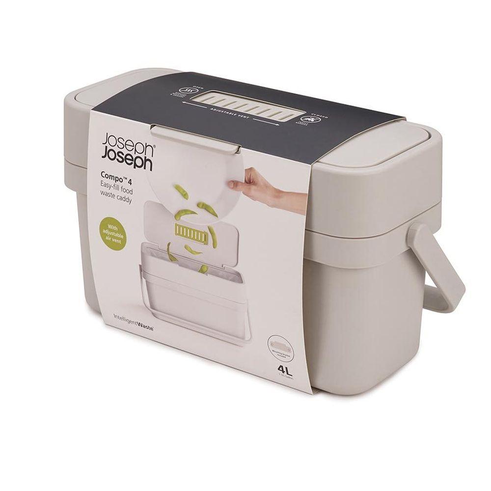 Joseph Joseph Compo Kitchen Compost Bin - 1.3 Gallon White Countertop Compost Pail for Organic Waste - Perfect for Eco-Friendly Homes, Small Kitchens & Sustainable Living