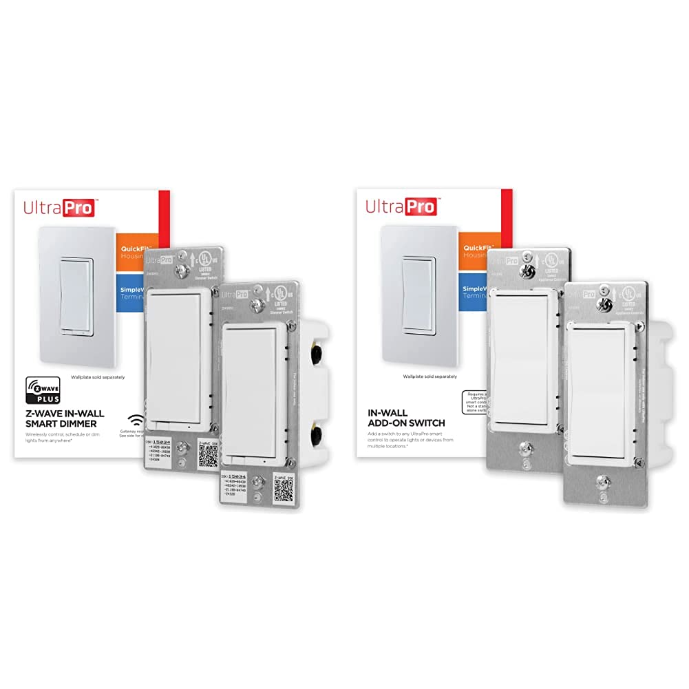 UltraPro Z-Wave Smart Dimmer & Add-On Switch 4-Pack - In-Wall Rocker Light Control for Home Automation | Perfect for Living Room, Bedroom & Smart Home Setup