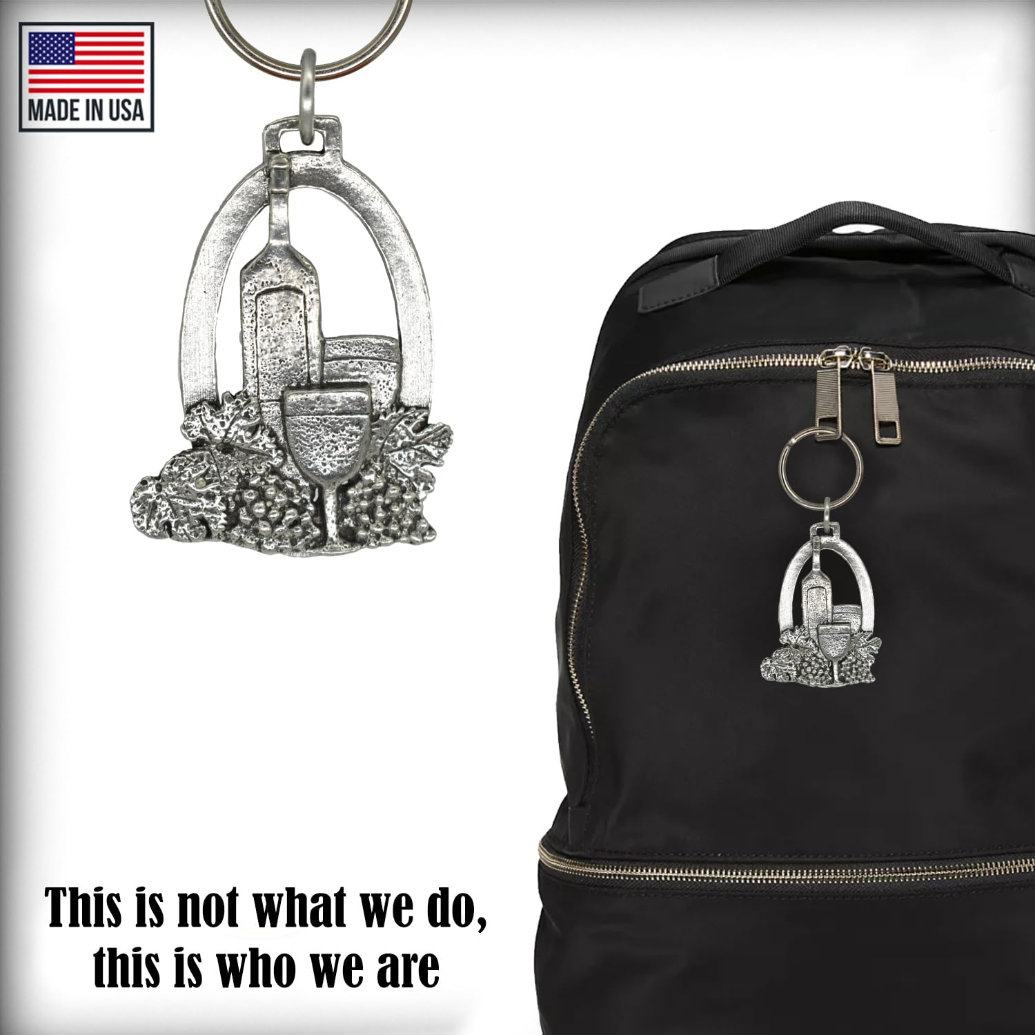 Handmade Pewter Wine Bottle Keychain - 2