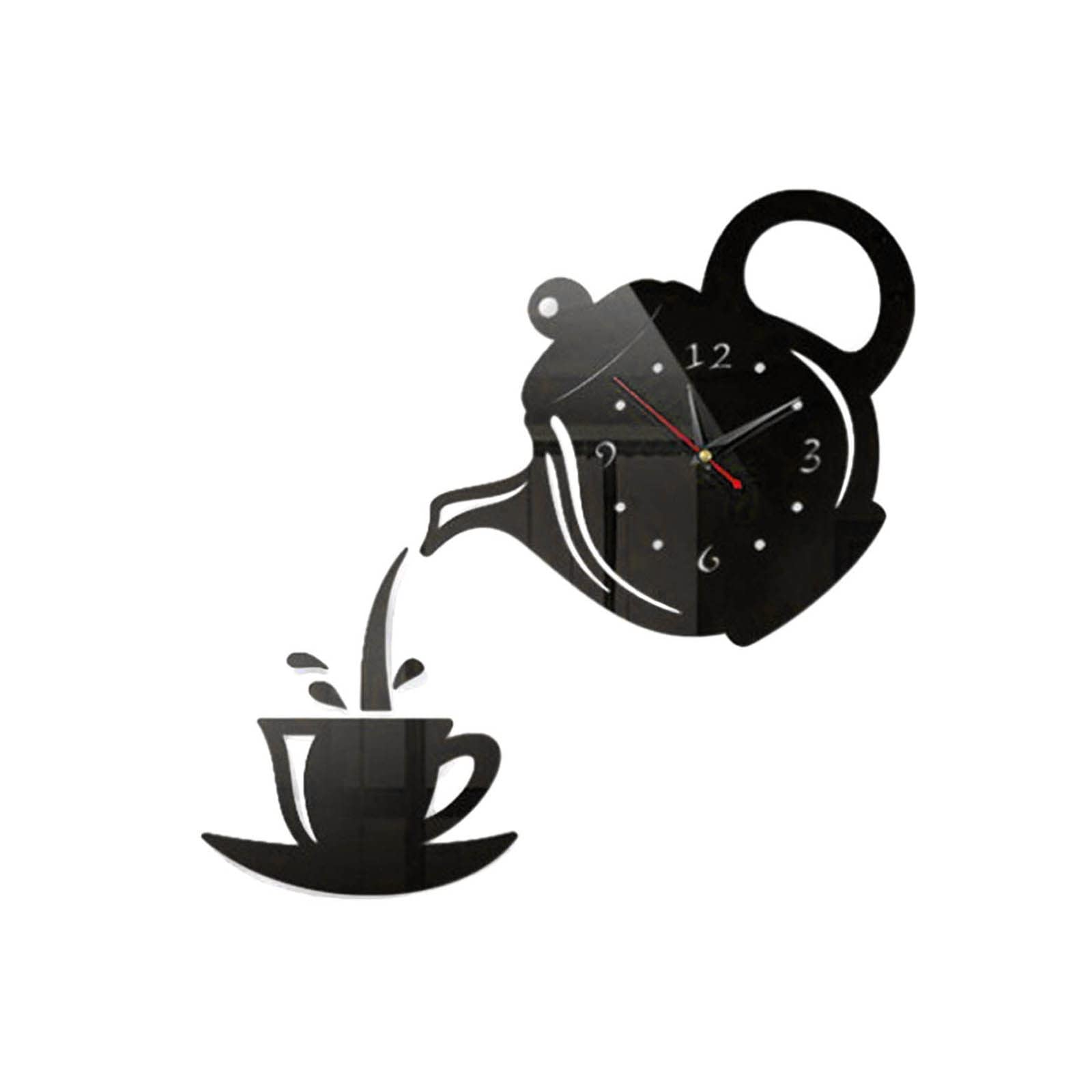 DFDGBD Acrylic DIY Personalized Silent Wall Clock - 3D Mirror Teapot Design Decorative Sticker for Living Room & Kids Bedroom - Black One Size - Perfect for Home Decor, Gift Giving & Wall Art Projects