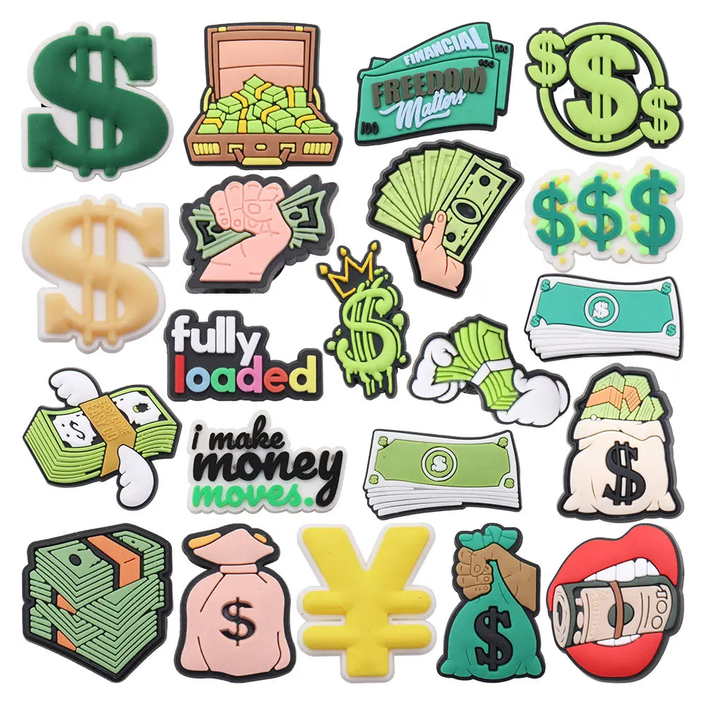New 1pc Money Themed PVC Shoe Charms - Financial Freedom Decor for Slippers, Clogs & DIY Wristbands - Perfect for Crafting, Shoe Decoration & Festival Accessories