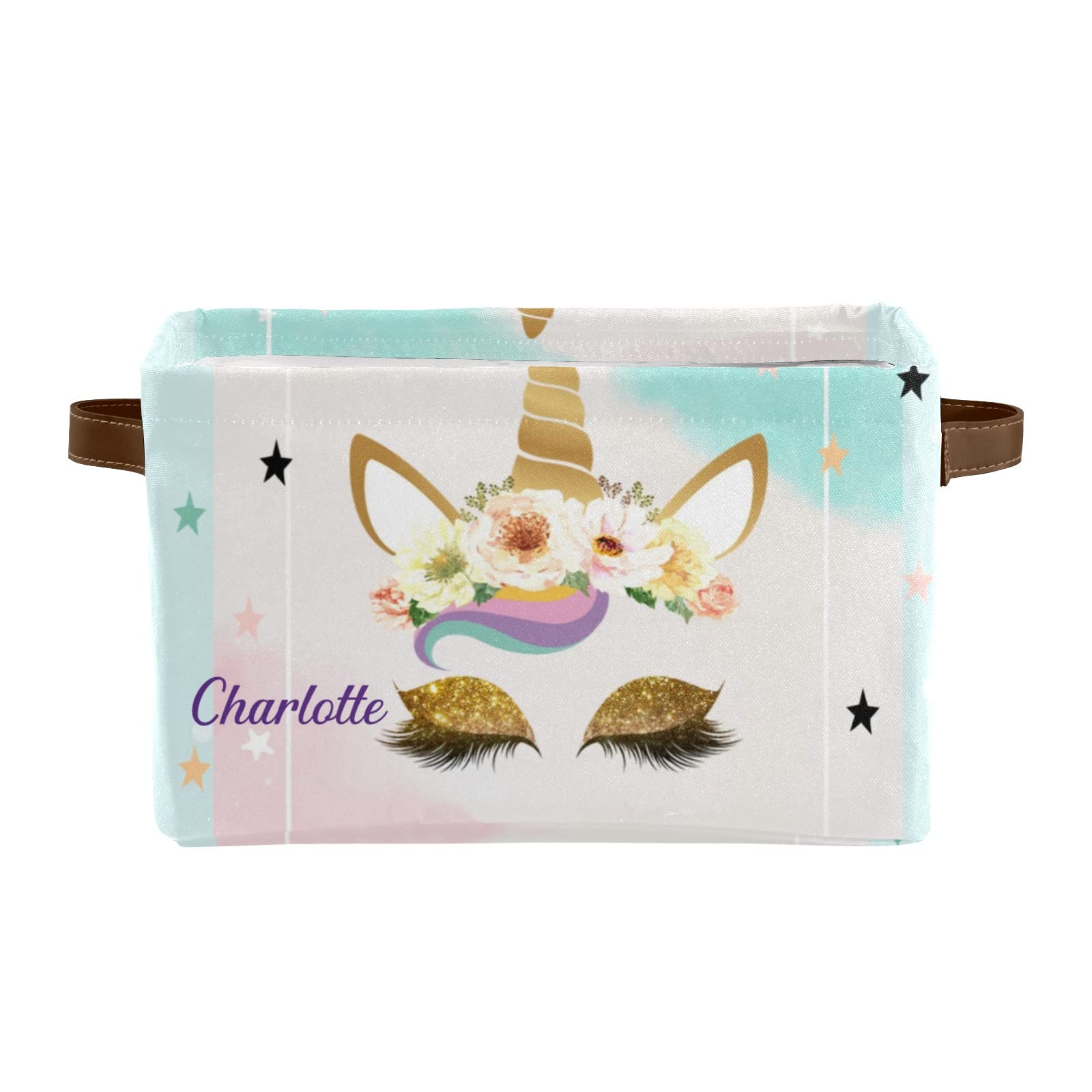 Personalized Rainbow Unicorn Storage Basket with Name - Large Storage Bin with Handles for Home, Office, Bedroom & Closet Organization (2 Pack) - Perfect for Kids' Room Decor, Toy Storage & Shelf Organizing