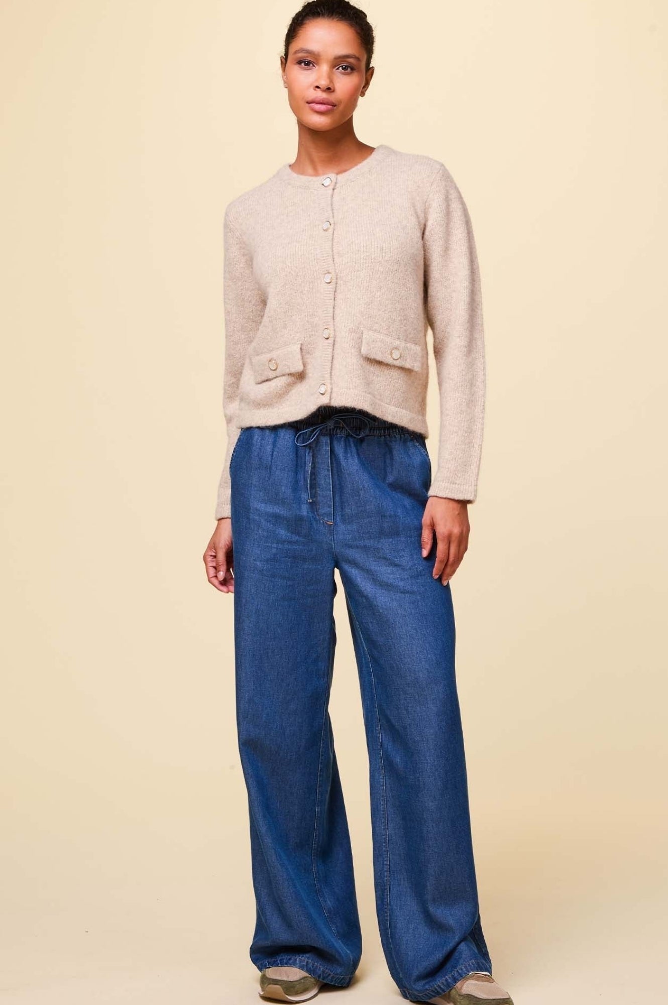 Juliana Drawstring Trouser Pants for Women - Comfortable Chambray Blue Casual Pants | Perfect for Work, Travel and Everyday Wear