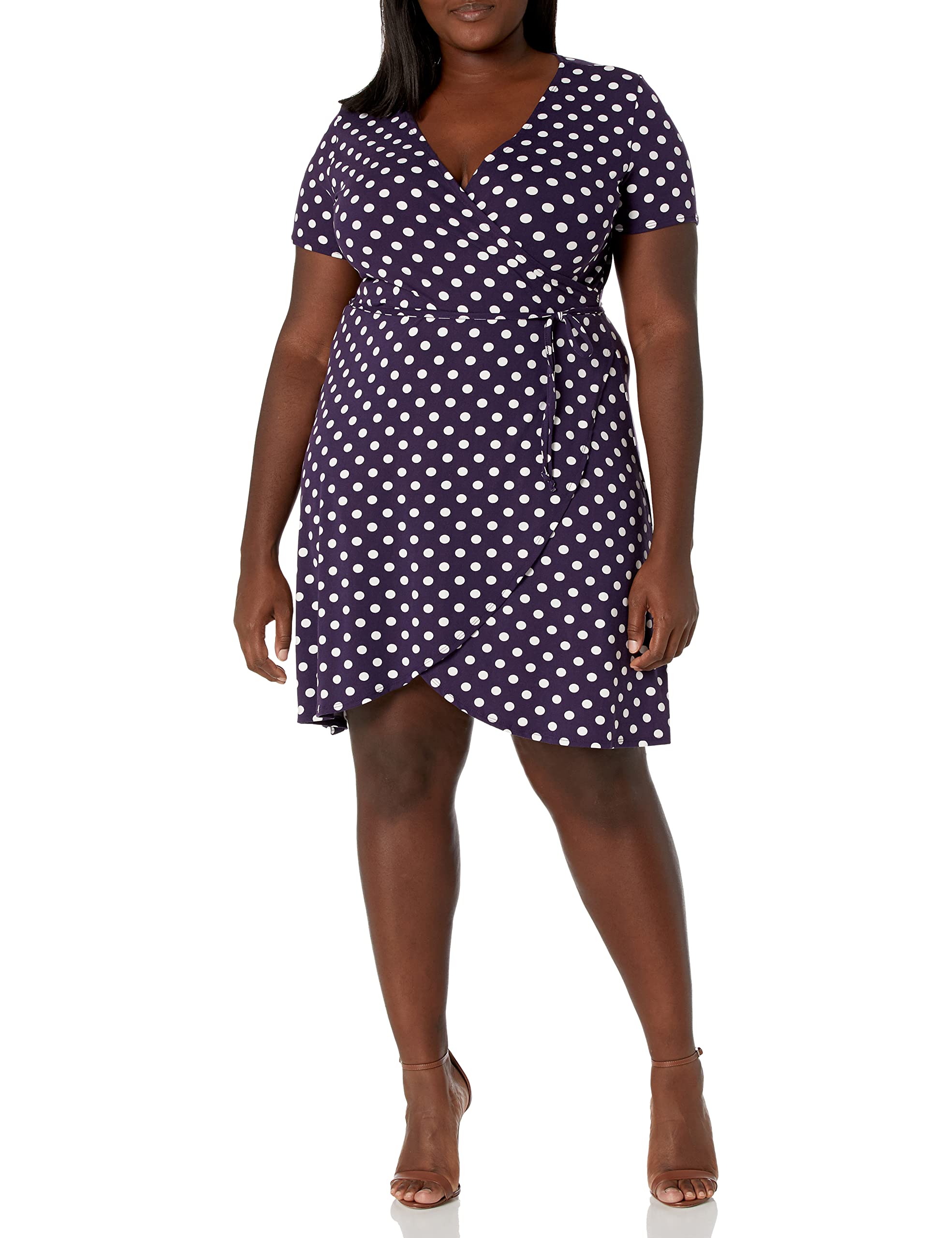 Star Vixen Women's Plus Size Short Sleeve Ballet Wrap Dress - Flattering Casual & Formal Wear for Curvy Women | Perfect for Office, Date Night & Special Occasions