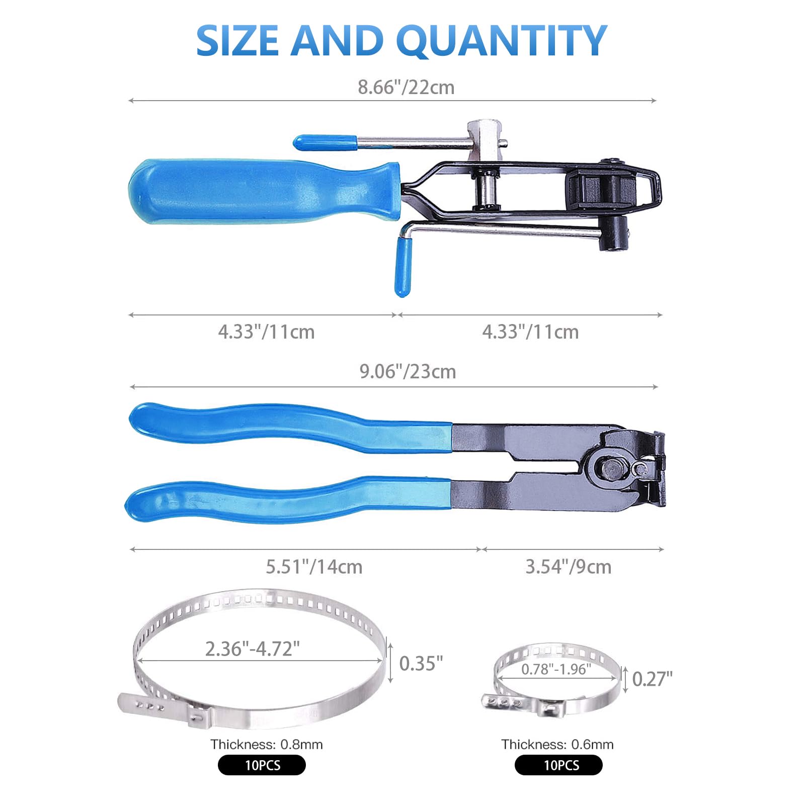 2 CV Boot Clamp Pliers with 20PCS 304 Stainless Steel CV Boot Clamps - Professional CV Axle Removal Tool & Hose Band Pliers for Car Repair - Dust Cover Clip Removal & Axle Banding Tool Kit (Blue) - Perfect for Auto Mechanics & DIY Vehicle Maintenance