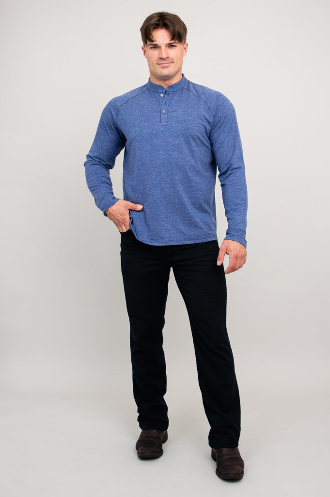 Men's Denim Henley Shirt - Soft Bamboo Fabric for Casual Wear & Outdoor Activities