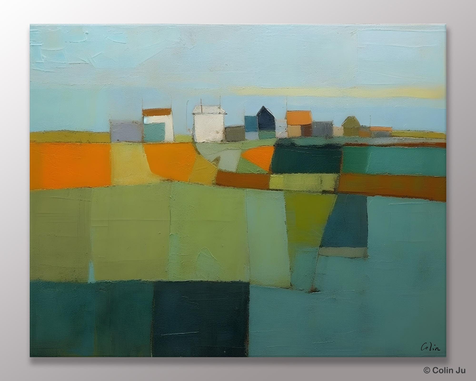 Extra Large Abstract Landscape Canvas Painting - Handmade Acrylic Wall Art for Living Room & Bedroom Decor | Modern Home Office Artwork