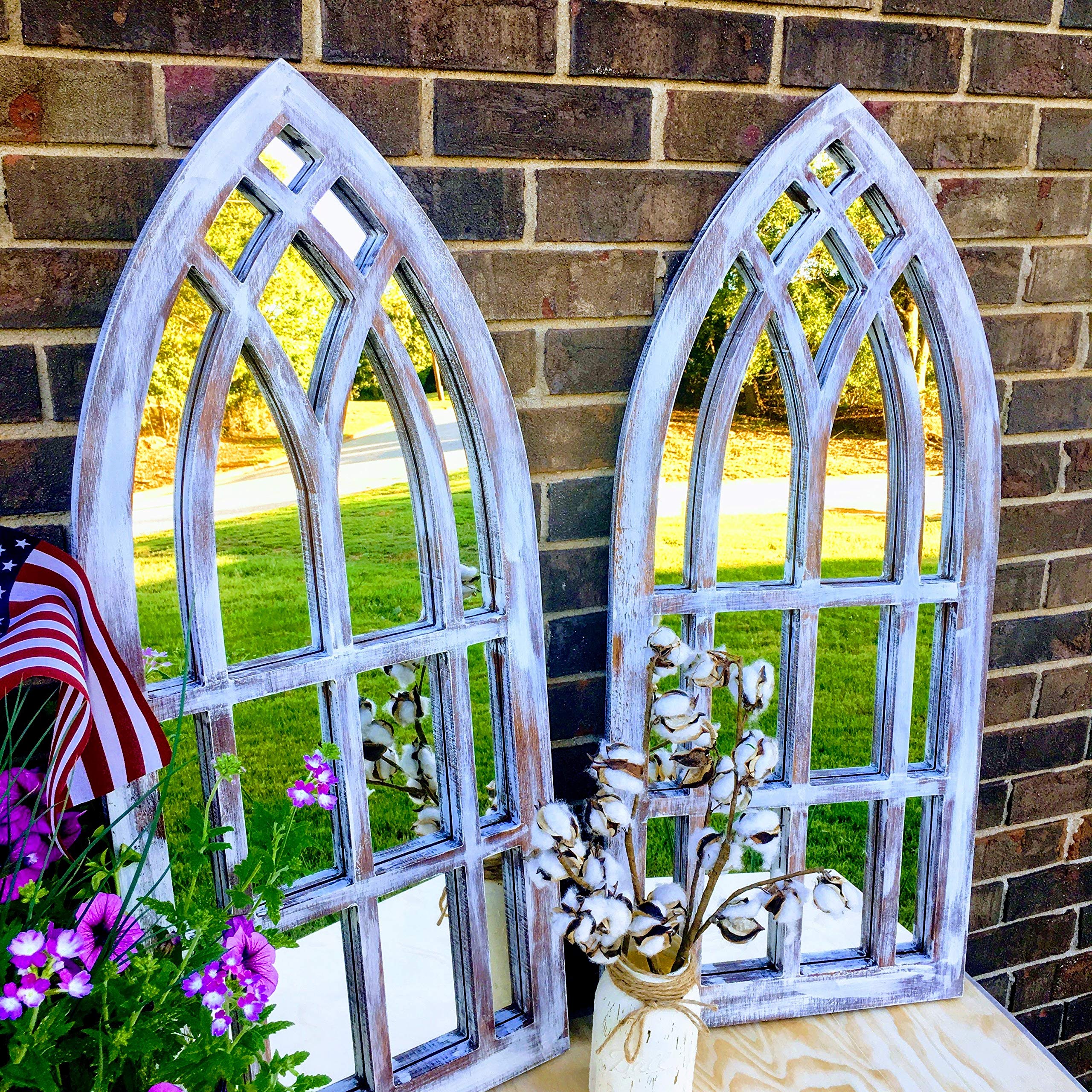 Rustic Farmhouse Arched Wall Mirror - Vintage Distressed Wood Frame - Perfect for Entryway, Living Room & Bathroom Decor