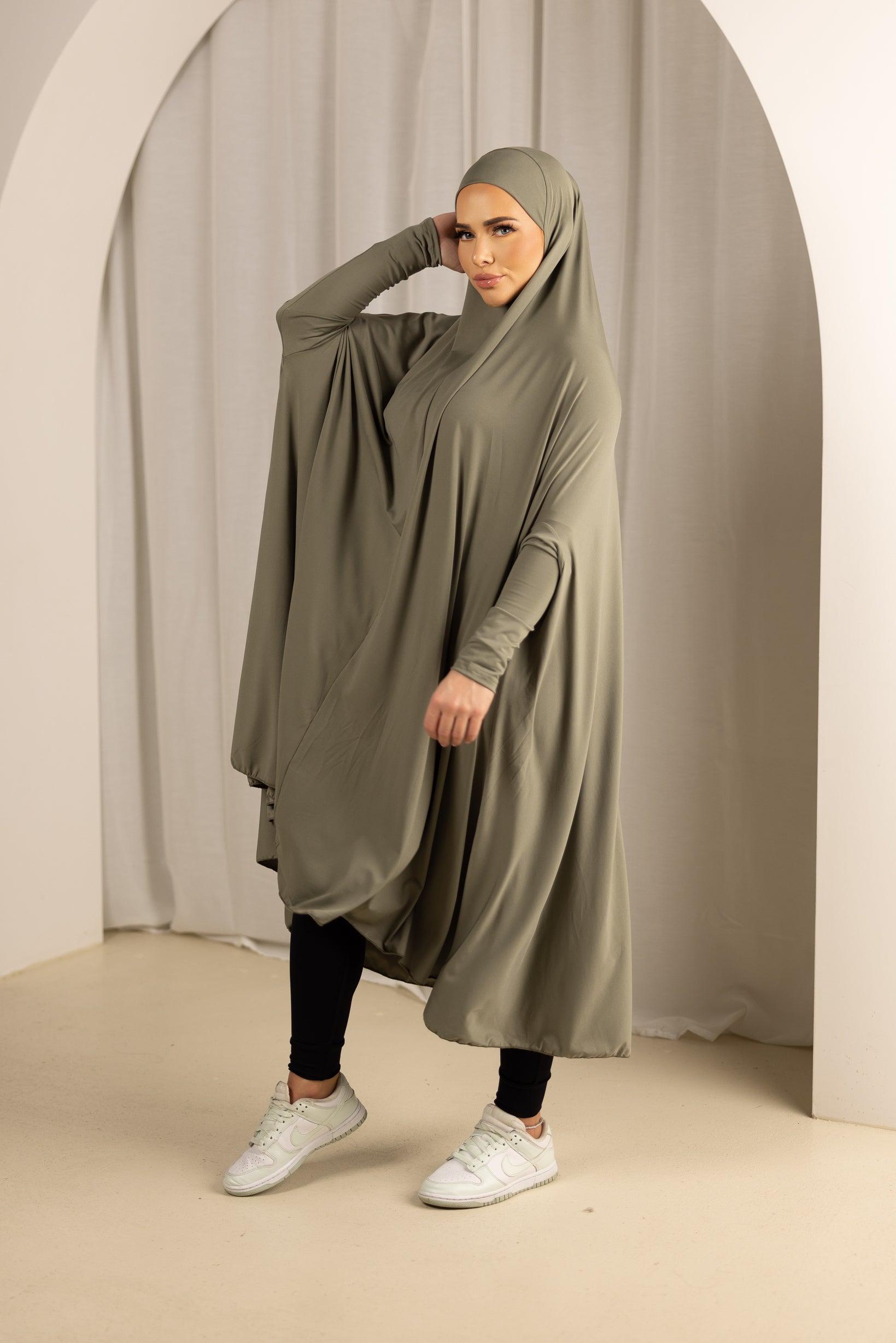 Stylish Sleeve Jilbab with Cap in Shades of Green - Perfect for Modest Fashion, Prayer & Everyday Wear