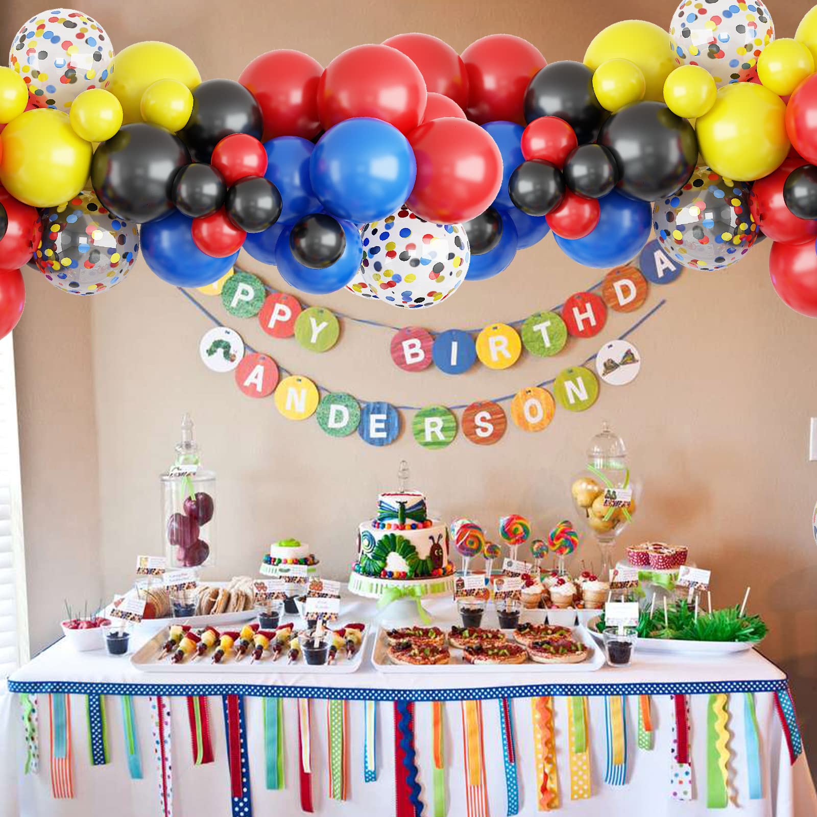 109pcs Red Yellow Dark Blue Black Balloons Garland Kit with Confetti Balloons - Superhero Avengers Party Decorations for Carnival, Circus, Birthday & Baby Shower | Perfect for Kids' Superhero Themed Parties, Baby Showers & Festive Events