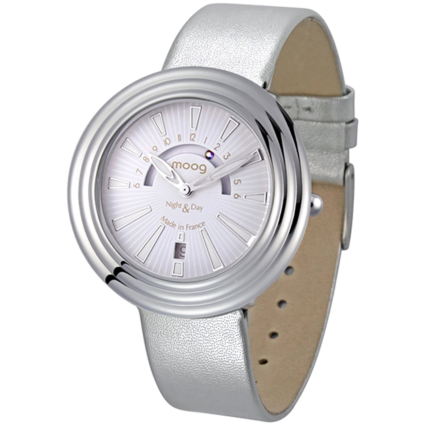 Moog Paris Night & Day Women's Watch - Genuine Leather Strap in Silver/Brown/White/Black with Matching Dial | Elegant Dress Watch for Business, Party & Everyday Wear