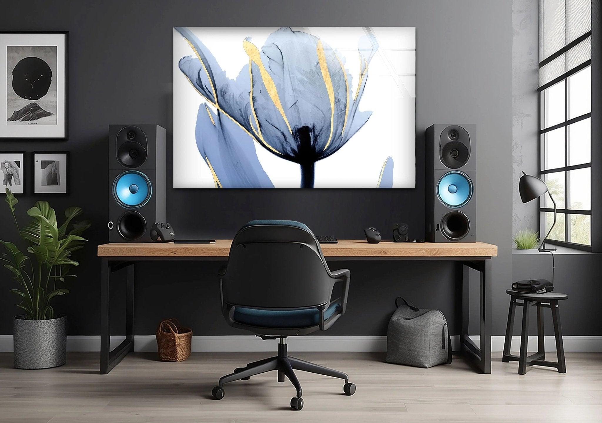 Albert Koetsier Blue Tulip Flower Glass Wall Art - Handcrafted Stained Glass Window Decor for Home, Office & Gift - Perfect for Living Room, Bedroom & Wedding Decorations